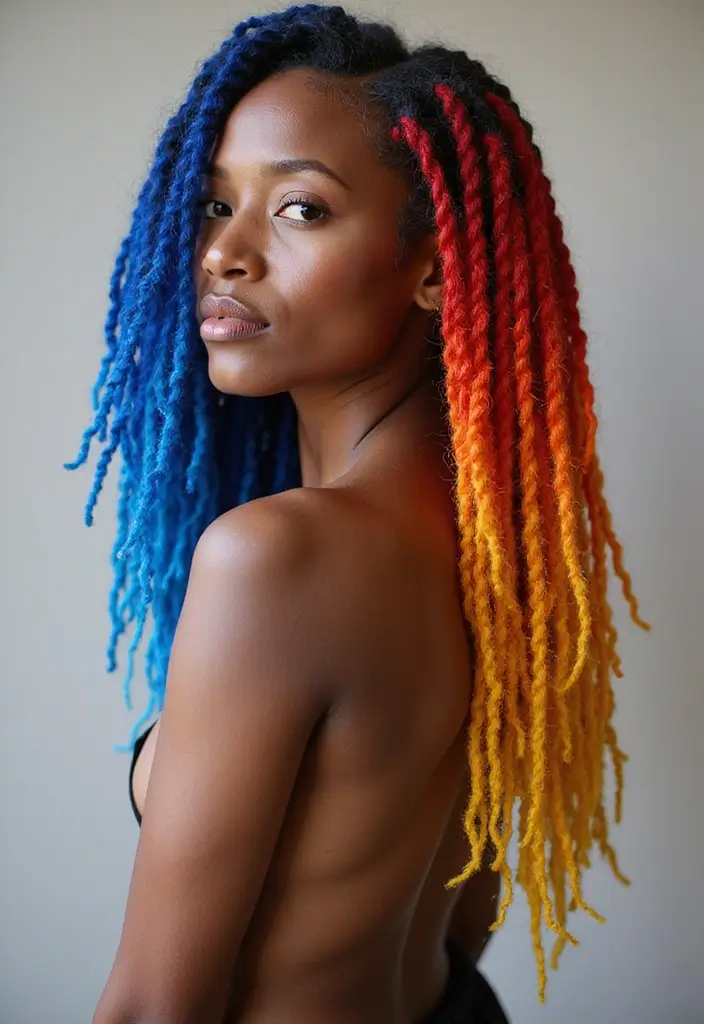 24 Beautiful Hairstyles Over Locs to Flaunt Your Style - 12. Bold Color-Blocked Locs