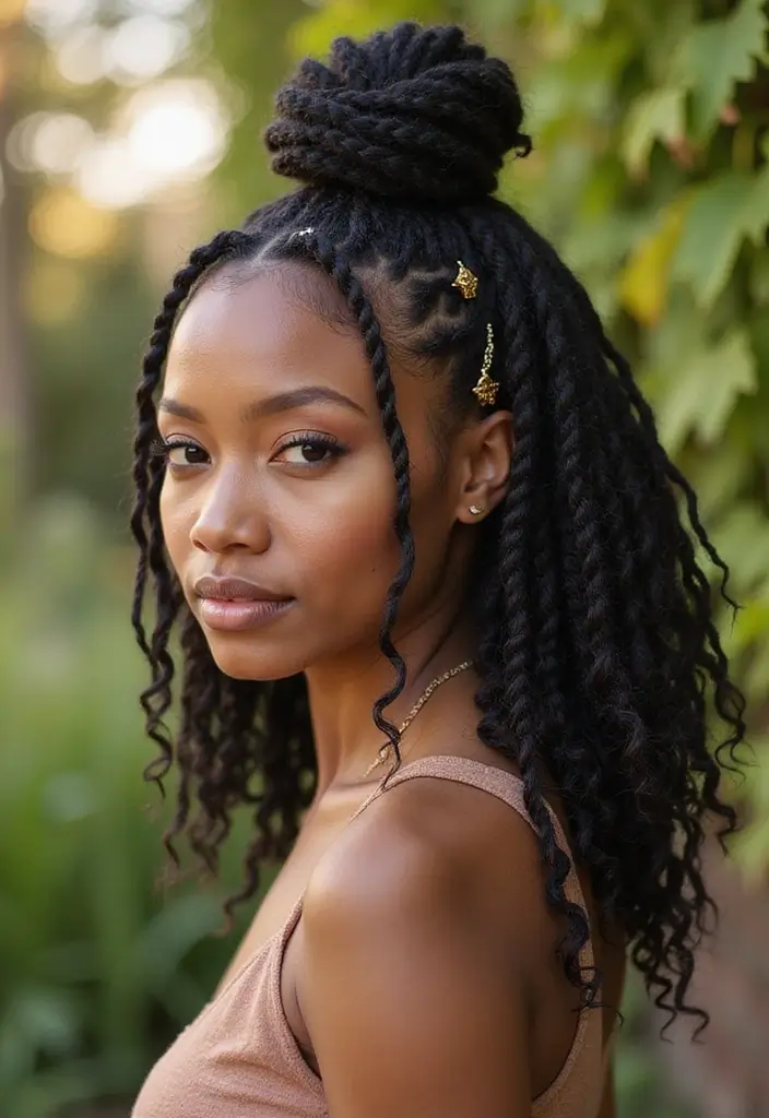 24 Beautiful Hairstyles Over Locs to Flaunt Your Style - 6. Half-Up, Half-Down Loc Style