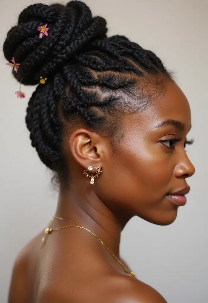 24 Beautiful Hairstyles Over Locs to Flaunt Your Style - 7. Braided Bun with Locs