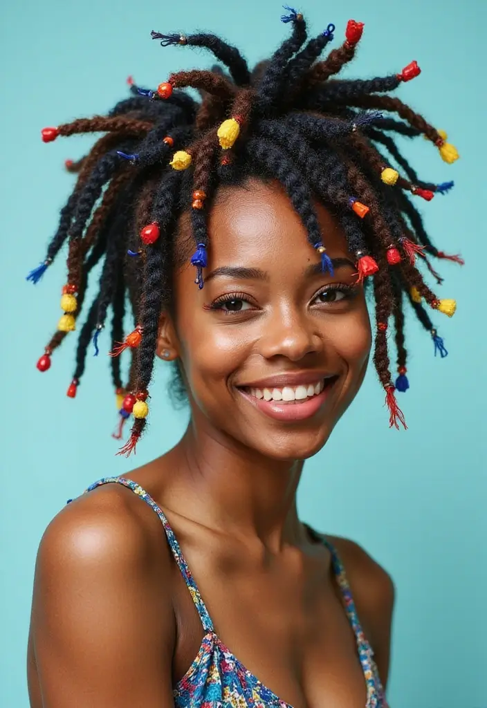 24 Beautiful Hairstyles Over Locs to Flaunt Your Style - 8. Colorful Beaded Locs