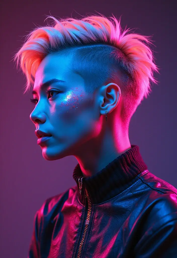 24 Creative Hairstyles Drawing Ideas for Inspiration - 5. Futuristic Neon Styles