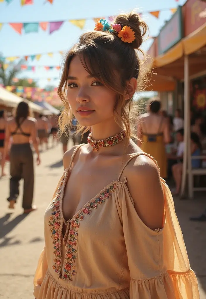 24 Effortless Bohemian Hairstyles Down for Festivals - 15. Twisted Updo with Loose Ends