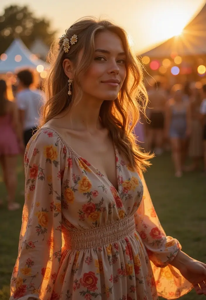 24 Effortless Bohemian Hairstyles Down for Festivals - 21. Dreamy Loose Waves with Accessories