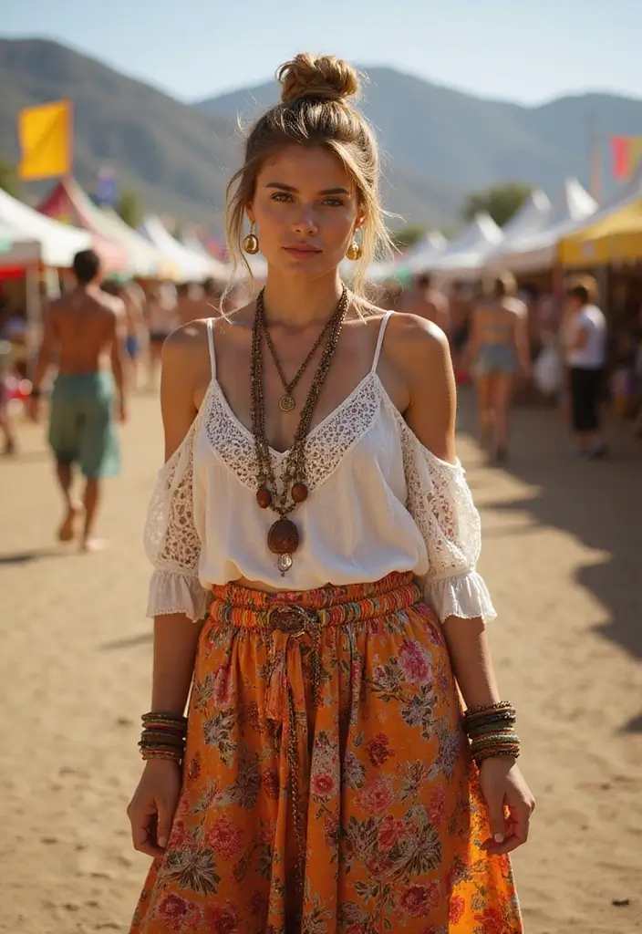 24 Effortless Bohemian Hairstyles Down for Festivals - 4. Messy Bun with Strands