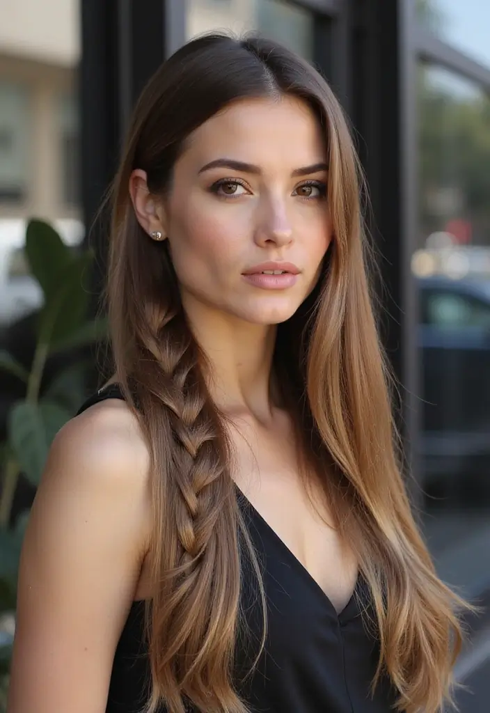 24 Hair Styles for Short Hair That Are Fun and Easy - 17. Sleek Straight with Half Braid