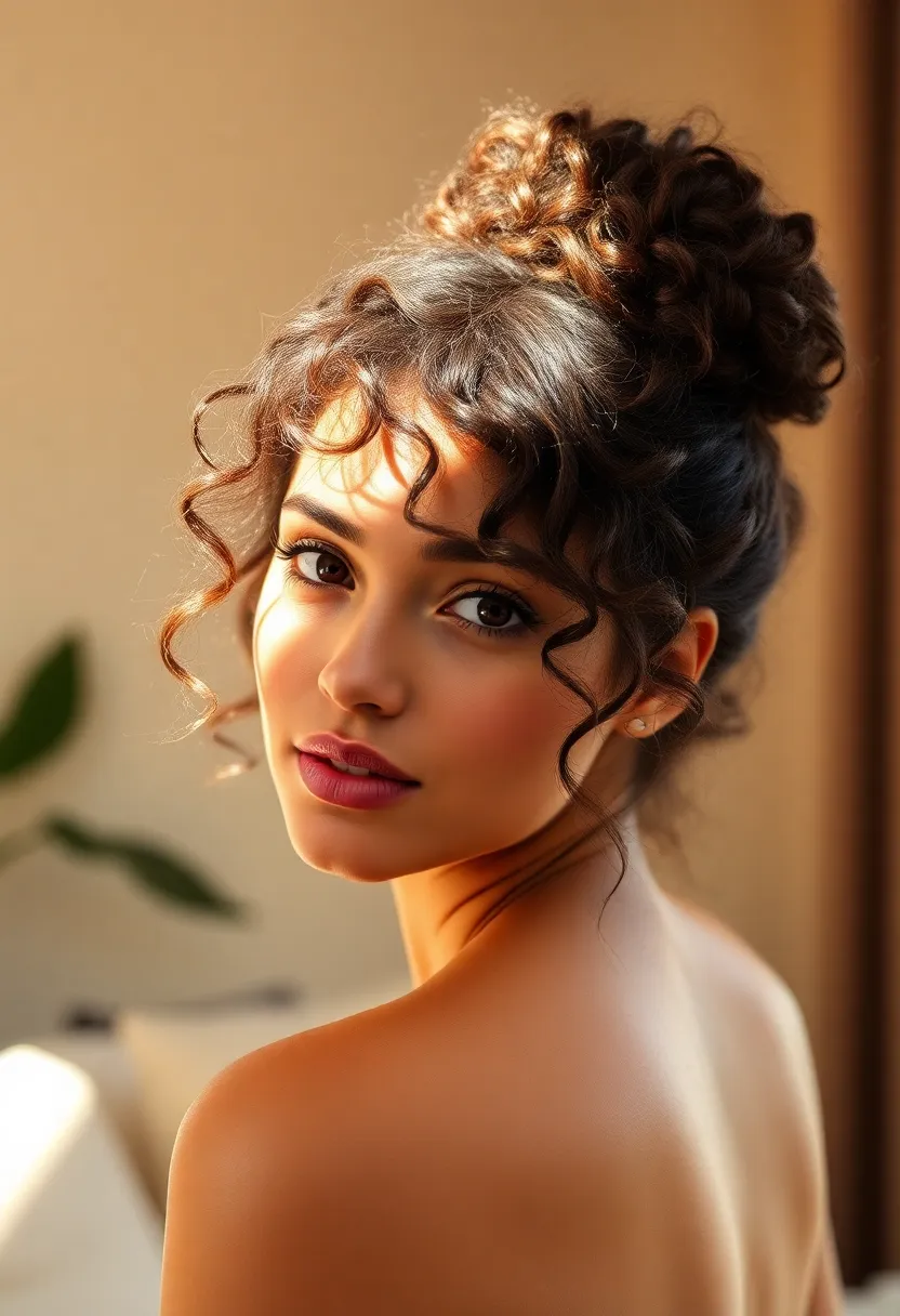24 Haircut Short Styles That Are Timeless - 24. The Curly Messy Bun