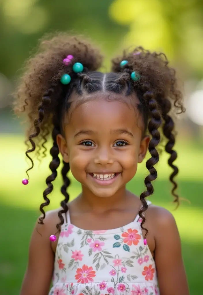 24 Hairstyles for Thin Hair for Kids That Are Fun - 19. Curly Hair with Headband Braids
