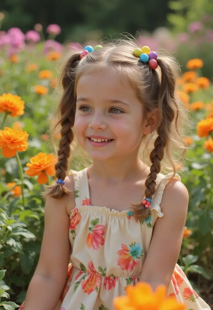 24 Hairstyles for Thin Hair for Kids That Are Fun - 4. Braided Pigtails with Beads
