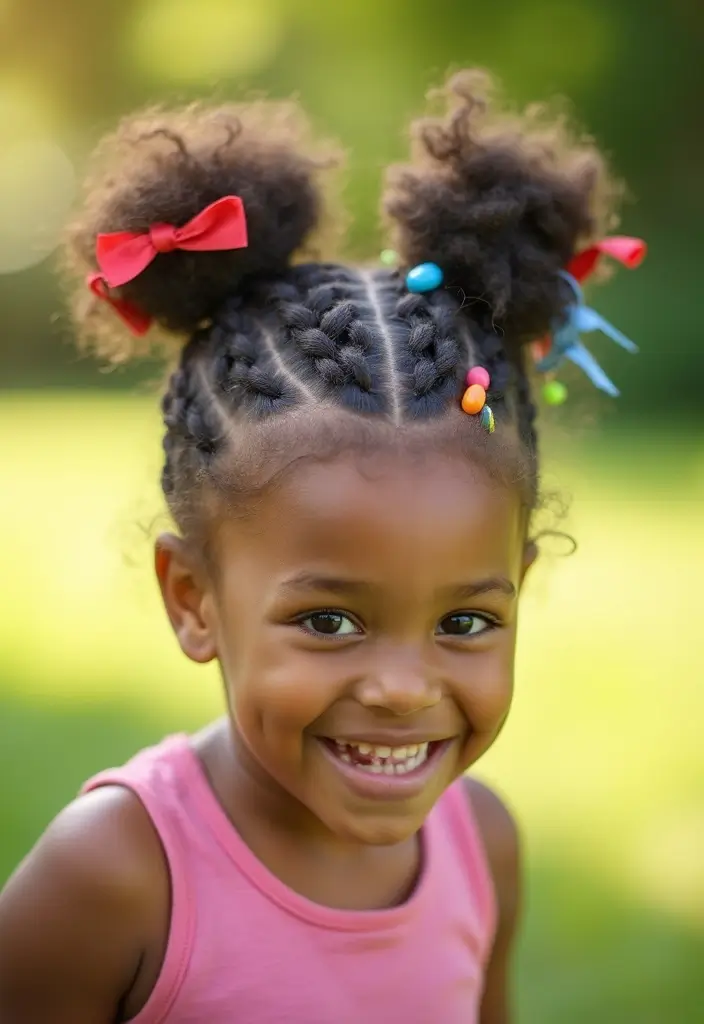 24 Hairstyles for Thin Hair for Kids That Are Fun - 9. Braid and Bun Hybrid