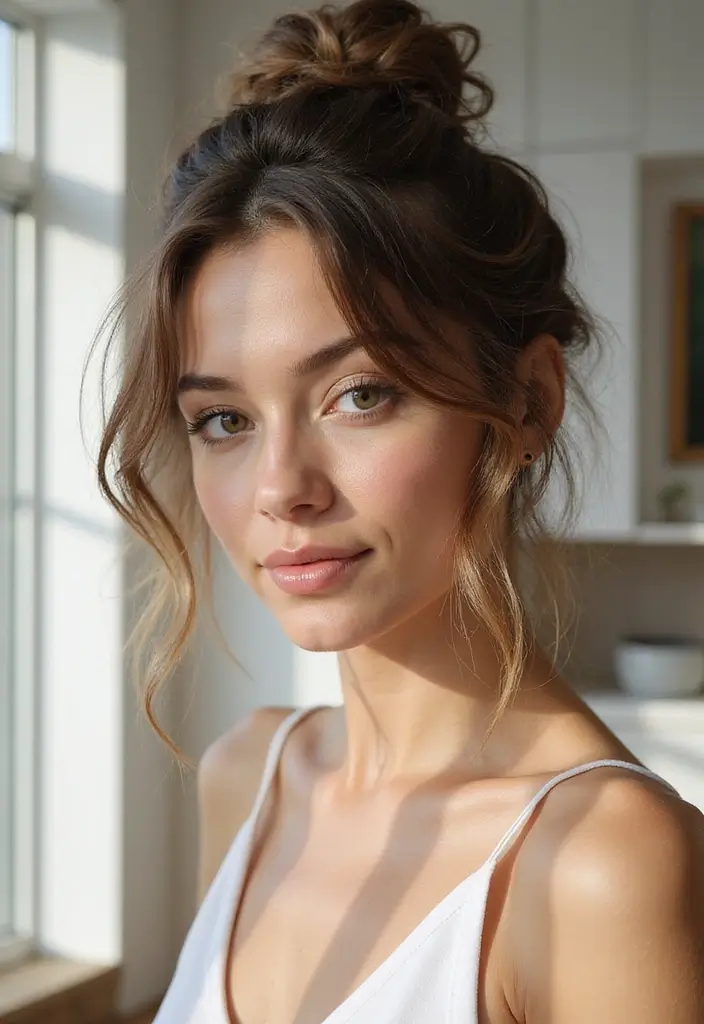 24 Low Maintenance Short Haircuts for Wavy Hair - 4. Messy Wavy Bun