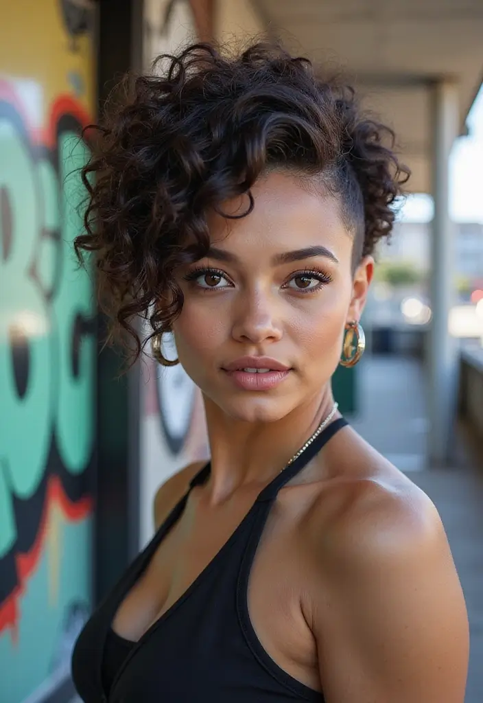 24 Low Maintenance Short Haircuts for Wavy Hair - 7. Curly Pixie with Undercut