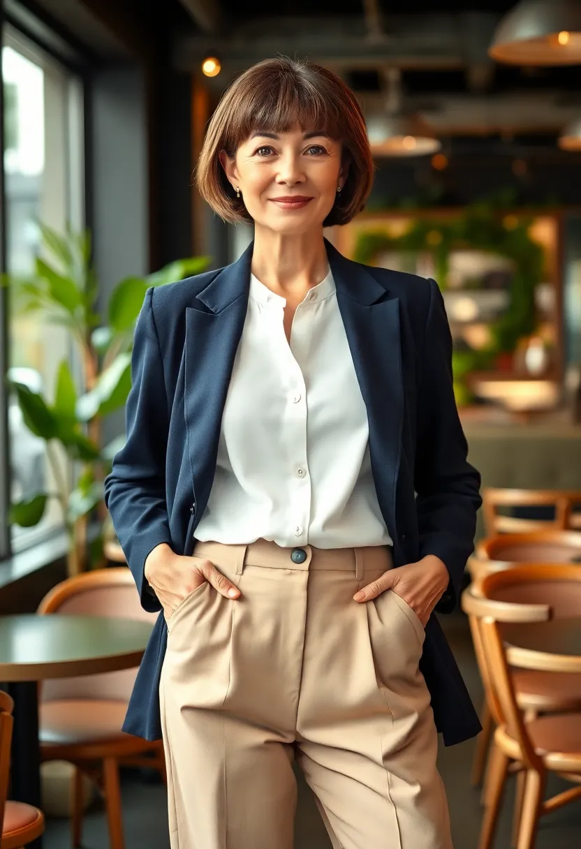 24 Medium Length Hairstyles for Women Over 50 That Shine - 23. Blunt Cut with Curtain Bangs