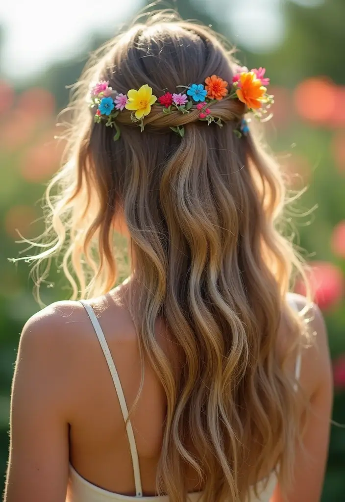25 Bohemian-Inspired Hair Styles for Long Hair That Inspire - 14. Long Hair with Colorful Hair Accessories