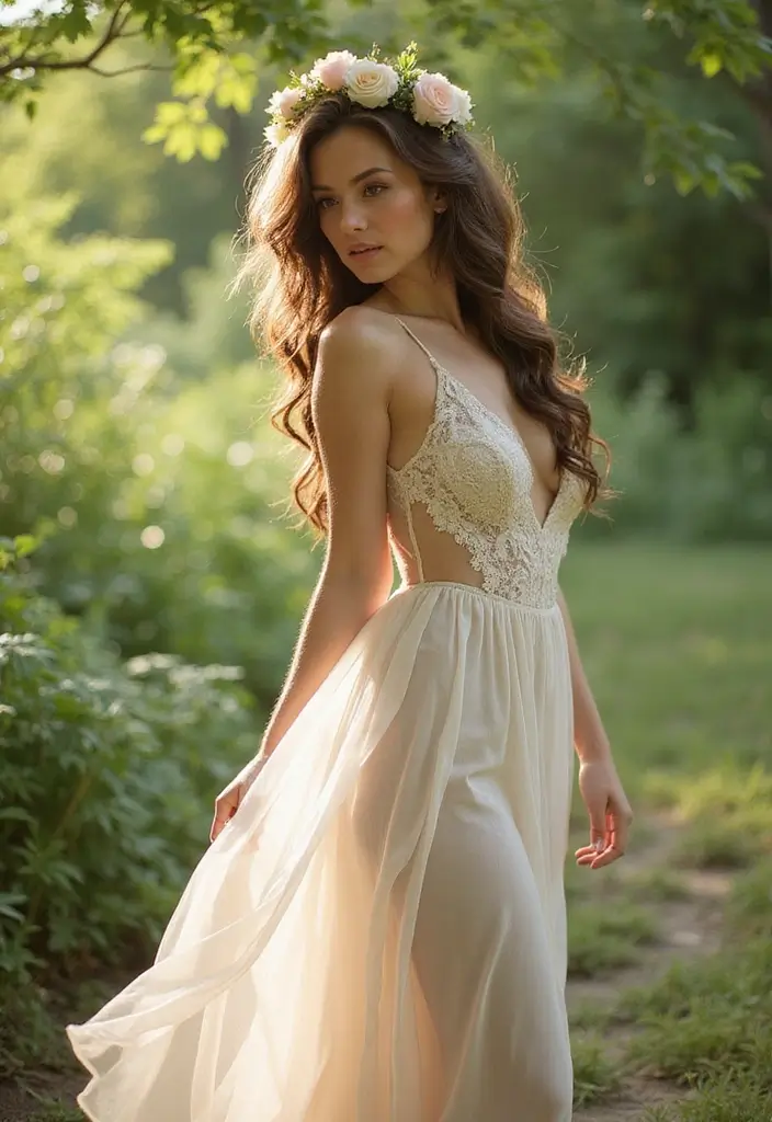 25 Bohemian-Inspired Hair Styles for Long Hair That Inspire - 2. Loose Waves with a Flower Crown