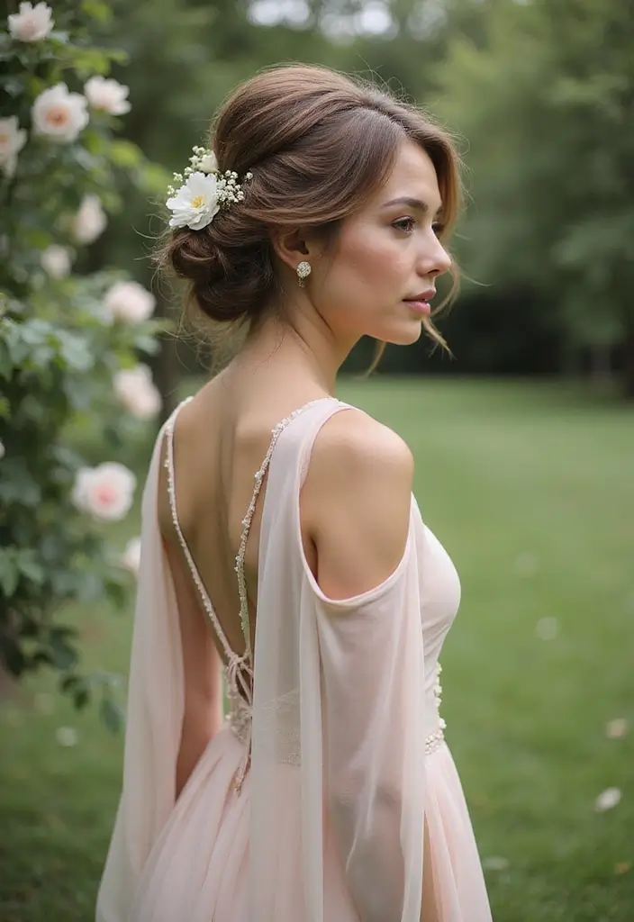 25 Bohemian-Inspired Hair Styles for Long Hair That Inspire - 8. Twisted Updo with Floral Accents