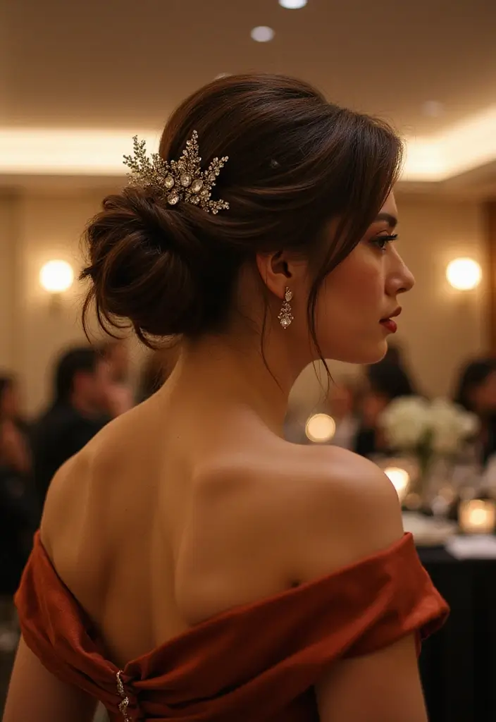 25 Haircut Inspo Medium Styles for Everyday Looks - 16. Elegant Updo for Medium Length