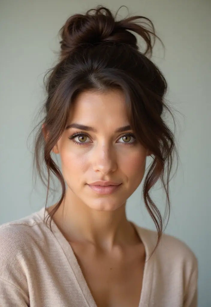 25 Haircut Inspo Medium Styles for Everyday Looks - 22. Sophisticated Messy Bun