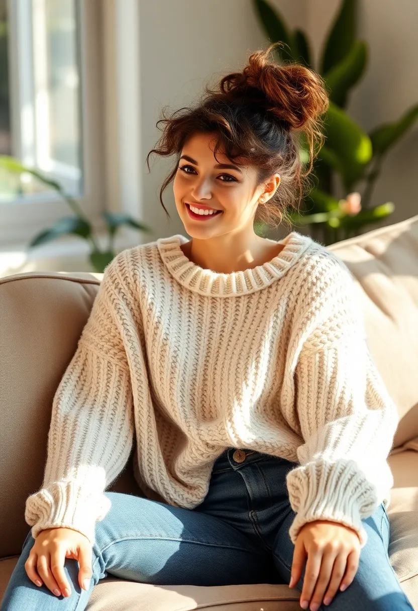 25 Haircuts for Oval Face Shapes That Look Amazing - 18. Messy Curly Bun