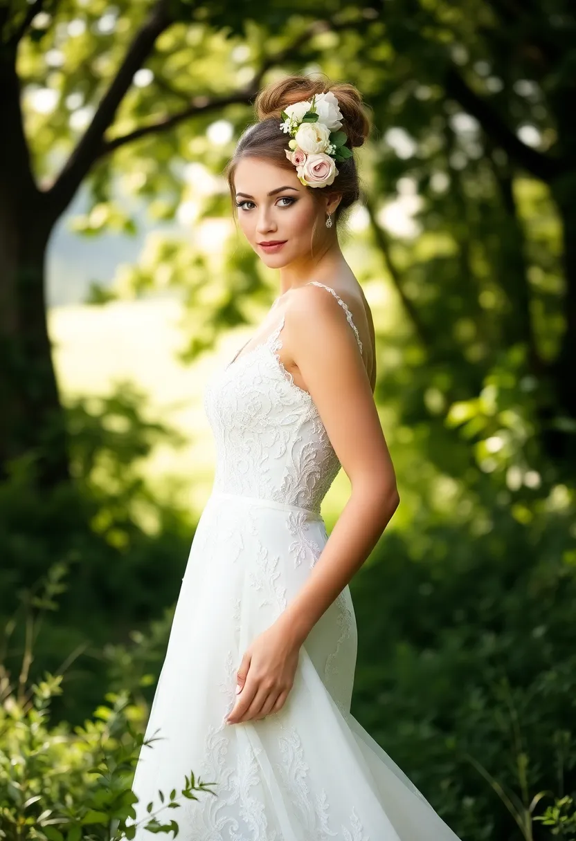 25 Hairstyles for Thin Hair for Wedding Perfect Looks - 11. Messy Bun with Flowers