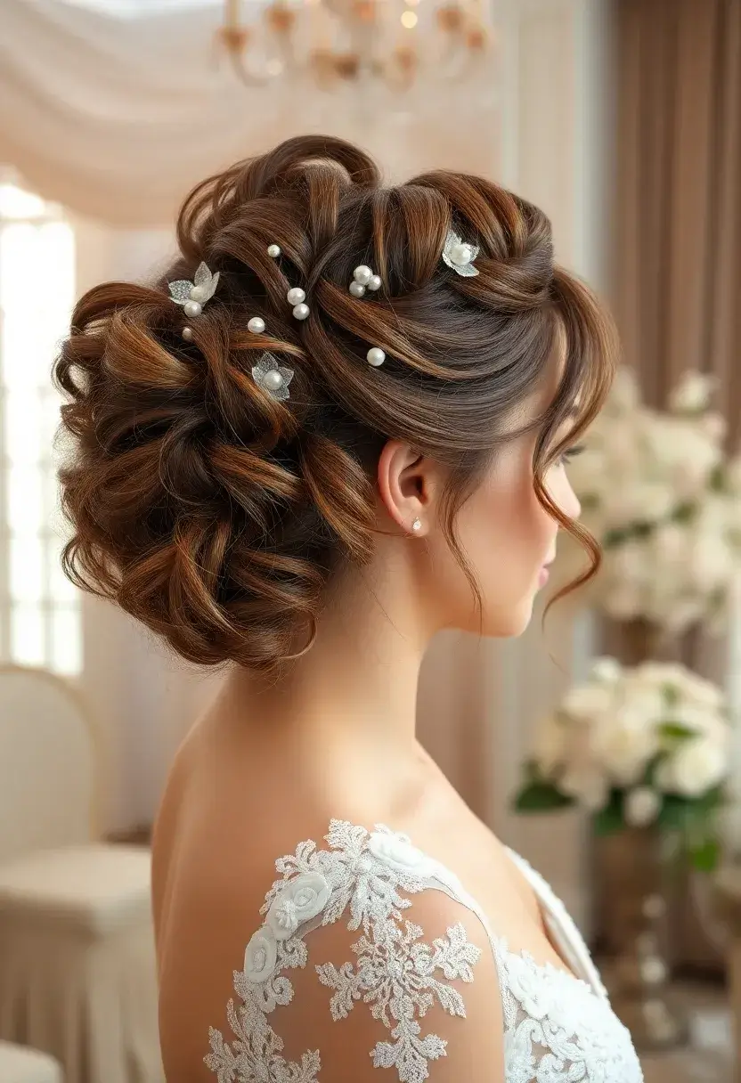 25 Hairstyles for Thin Hair for Wedding Perfect Looks - 13. Curly Updo with Hair Accessories