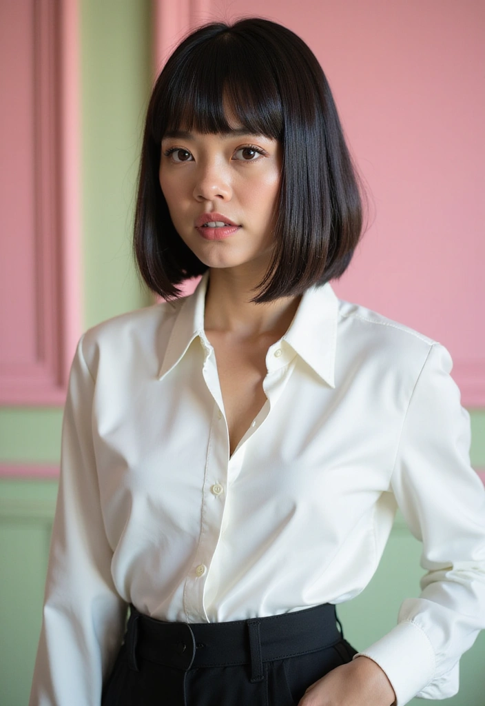 25 Medium Length Haircuts for Straight Hair to Try - 1. Classic Blunt Cut with Side Bangs