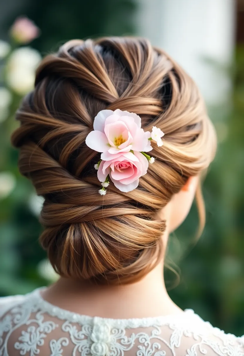 25 Updos for Fine Thin Hair That Look Gorgeous - 7. Romantic Updo with Flowers