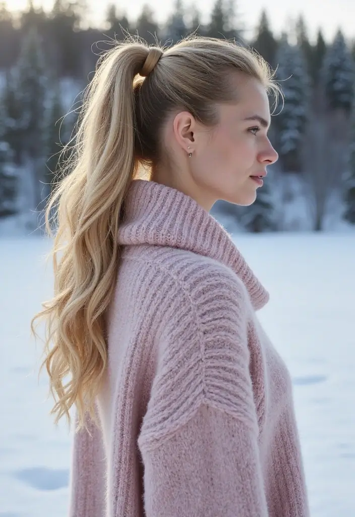 25 Winter Haircuts for Long Hair to Stay Stylish - 13. Layered Ponytail