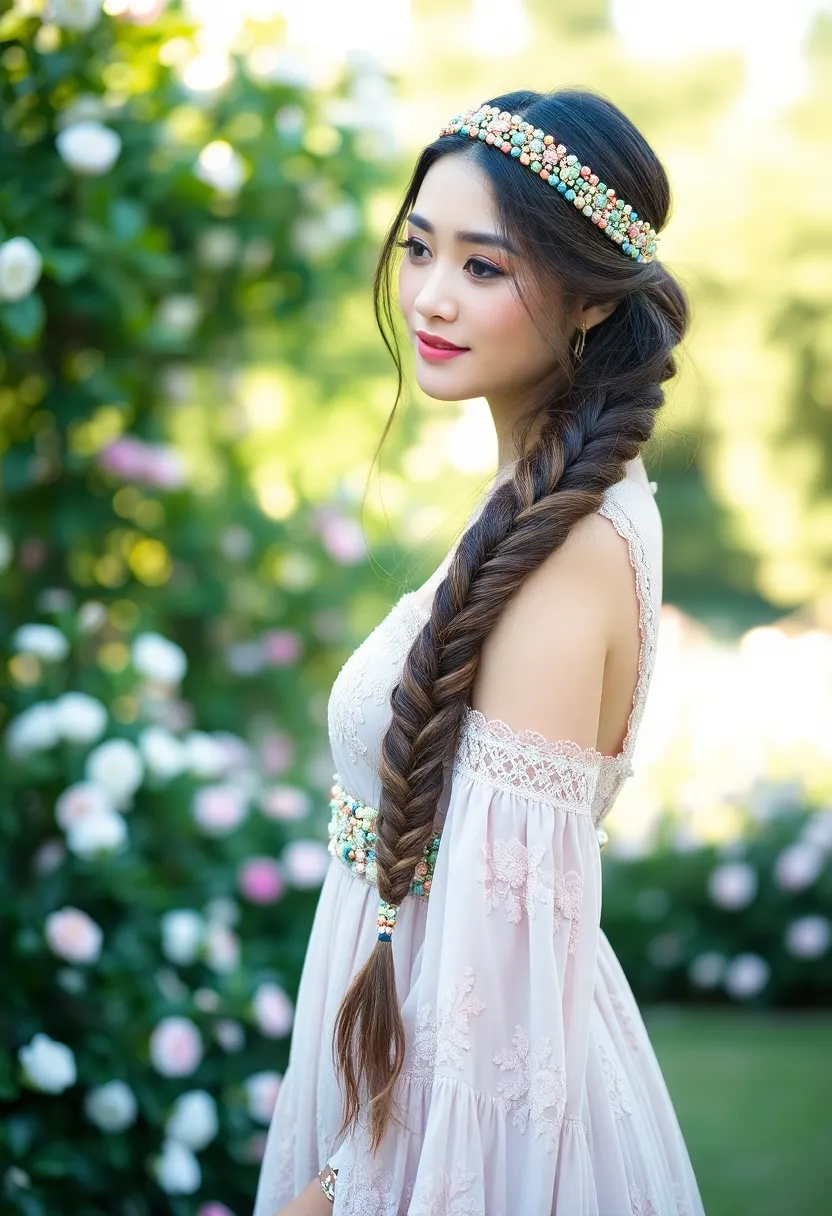 26 Cute Hairstyles with Headbands for Every Style - 14. Waterfall Braid with a Beaded Headband