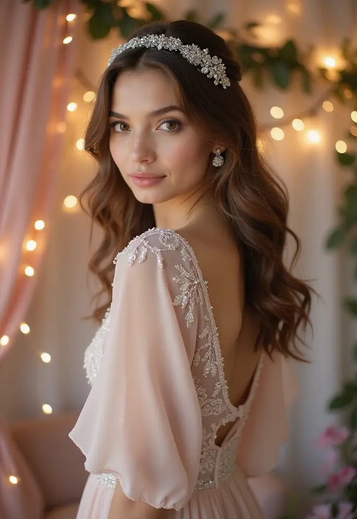 26 Cute Hairstyles with Headbands for Every Style - 4. Half Up, Half Down with a Beaded Headband