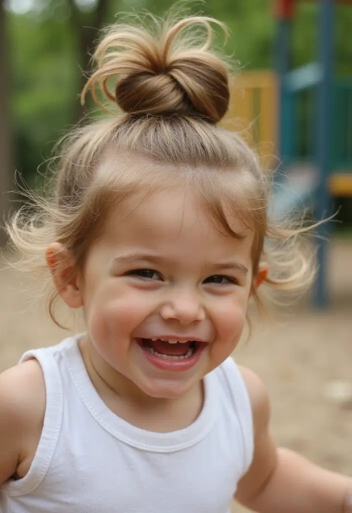 26 Fun Hairstyles Kids Will Enjoy Wearing - 12. Messy Bun