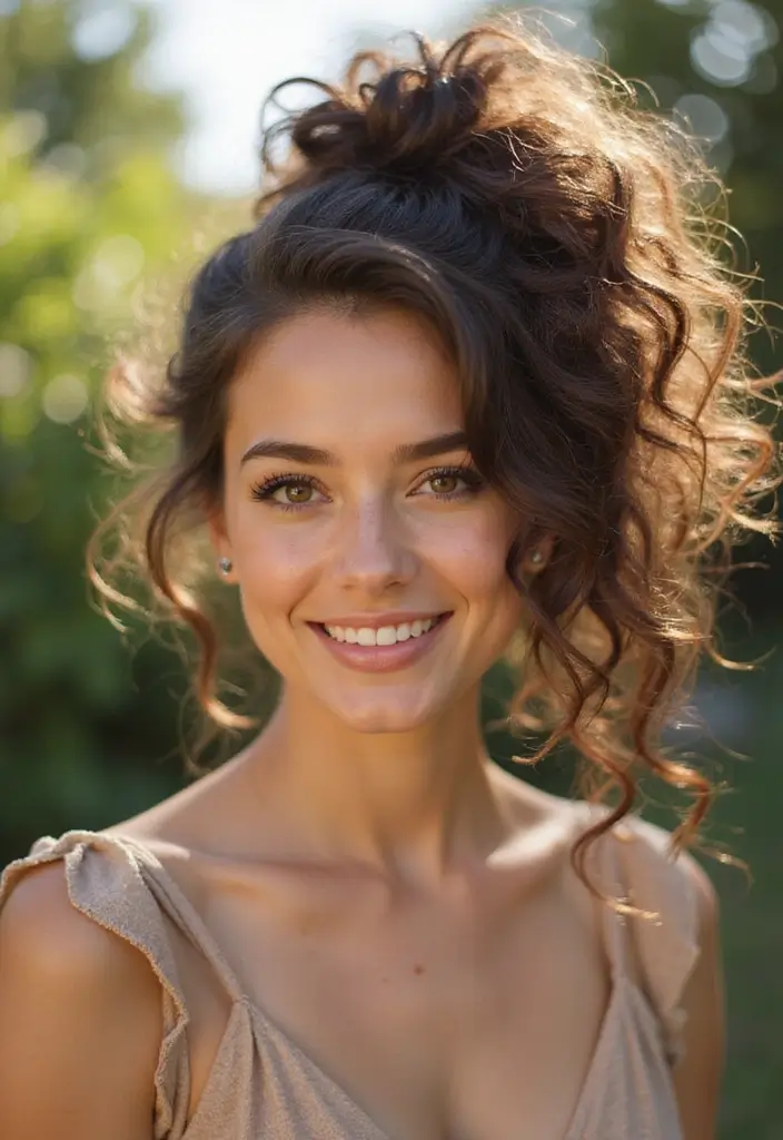 26 Gorgeous Hairstyles Curly Hair Looks to Try - 5. Messy Curly Updo