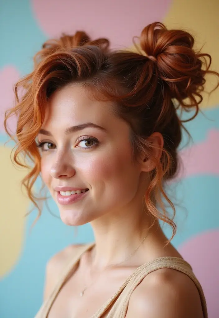 26 Hair Styles Short Hair That Look Amazing - 8. Space Buns with Curls