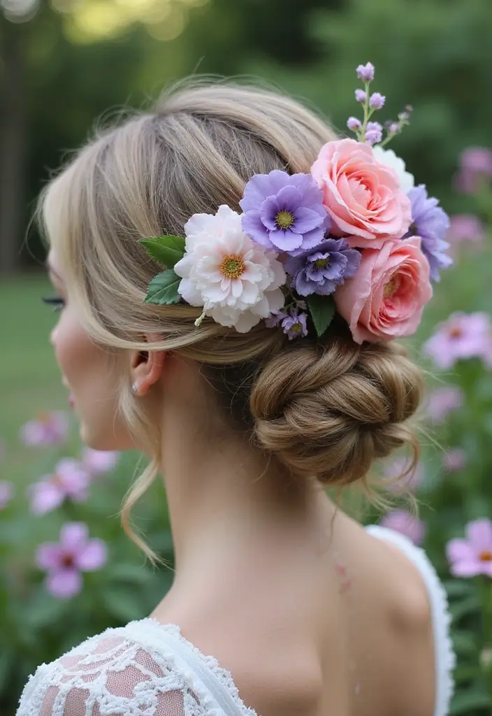 26 Hair Styles Updos That Wow at Any Occasion - 14. Flower Adorned Updo