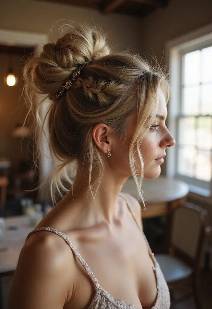 26 Hair Styles Updos That Wow at Any Occasion - 2. Messy Bun with Braids