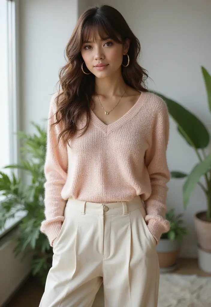 26 Haircut Round Face Styles to Flatter Your Features - 11. Long Curly Curtain Bangs