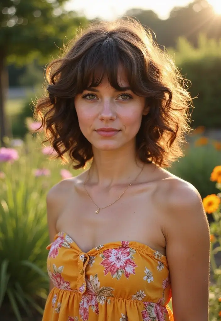 26 Haircut Round Face Styles to Flatter Your Features - 18. Loose Curly Bangs