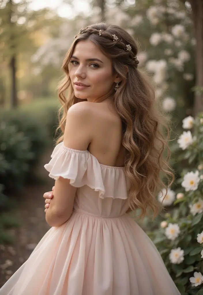 26 Haircut Round Face Styles to Flatter Your Features - 20. Crown Braid with Loose Curls