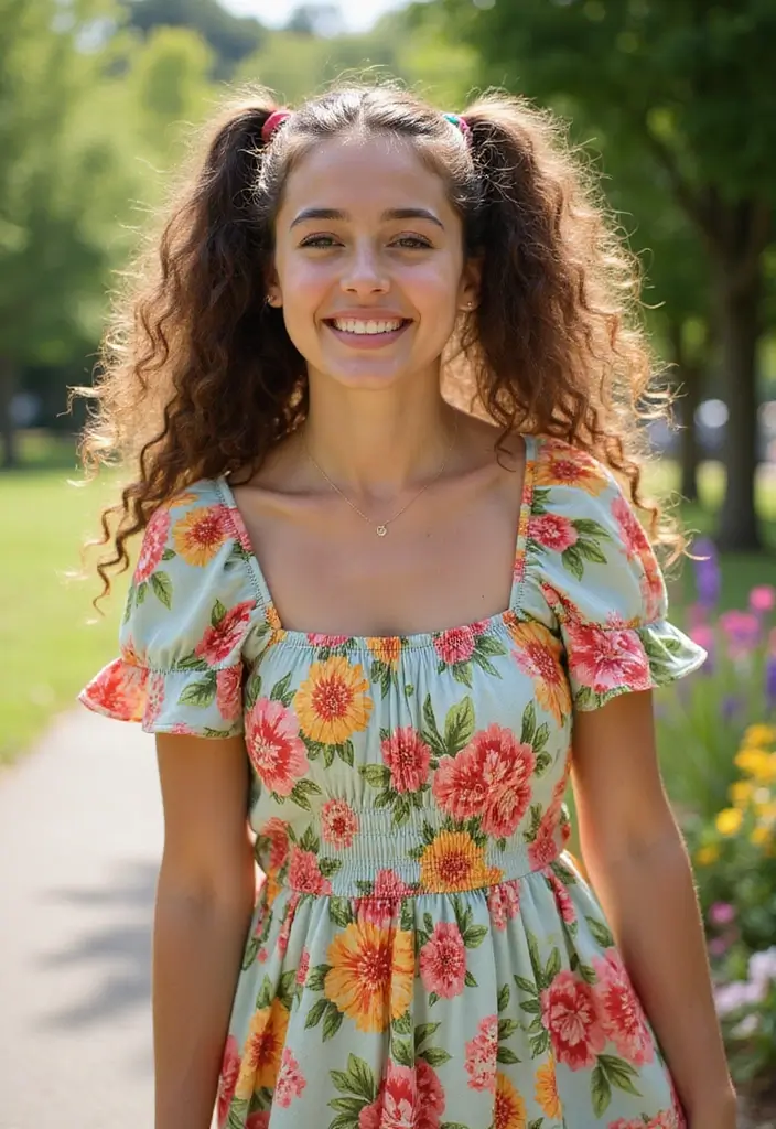 26 Haircut Round Face Styles to Flatter Your Features - 21. Voluminous Curly Pigtails