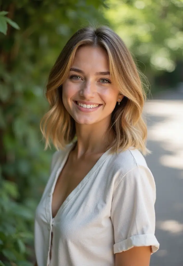 26 Haircut and Color Combos That Are Trending - 19. Straight Lob with Natural Highlights