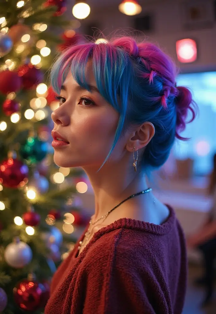 26 Hairstyles for Christmas Party That Stand Out - 21. Vibrant Color-Enhanced Updo