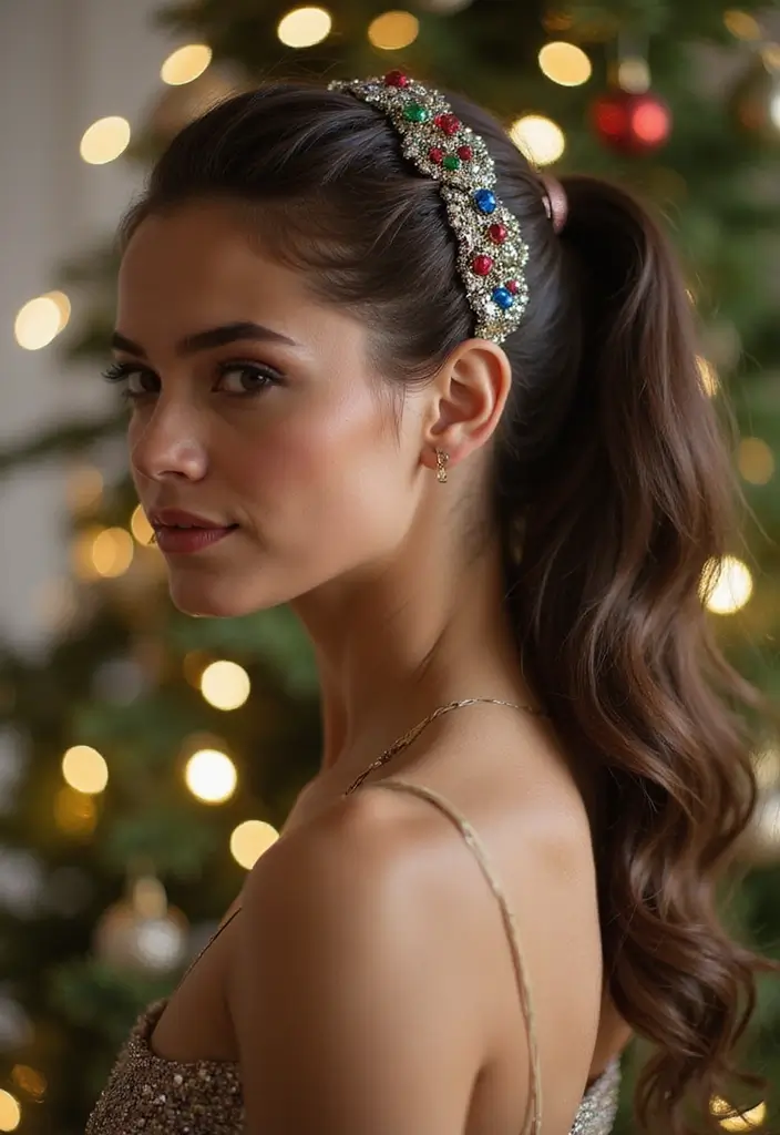 26 Hairstyles for Christmas Party That Stand Out - 7. Glittering Side Ponytail