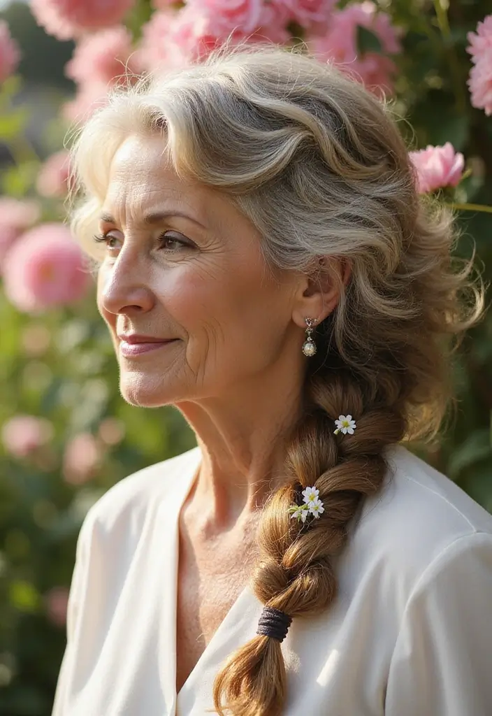 26 Short Hairstyles for Over 60 That Look Fabulous - 20. Curly Side Braid