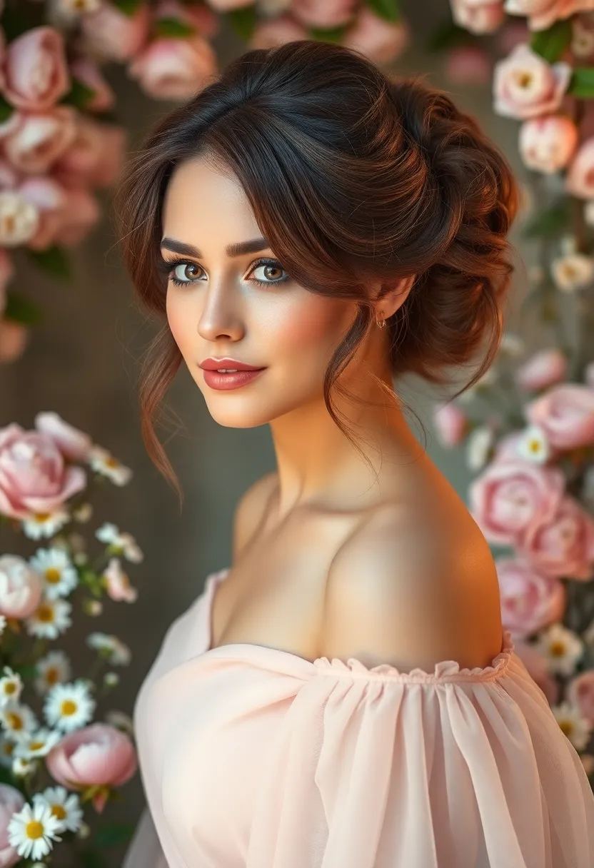 26 Short Layered Haircuts to Update Your Style - 23. Layered Curly Bangs with Updo
