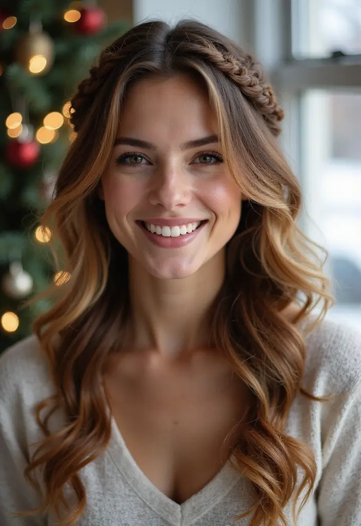 27 Christmas Hairstyles for Medium Hair That Are Festive - 12. Seasonal Overlay Braid