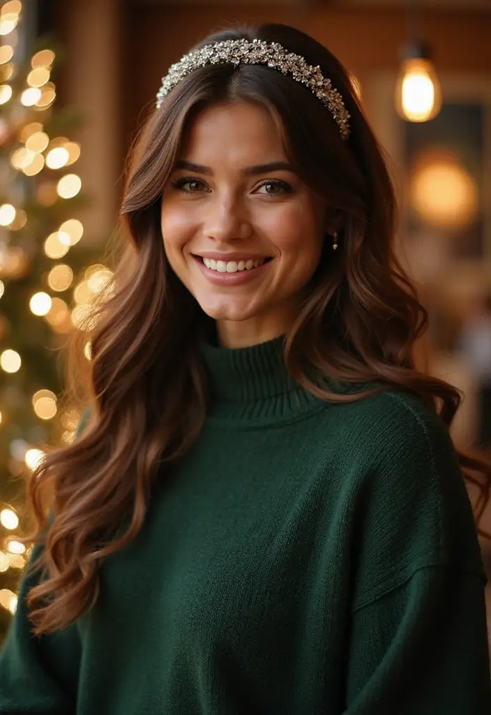 27 Christmas Hairstyles for Medium Hair That Are Festive - 22. Soft Curls with a Headband