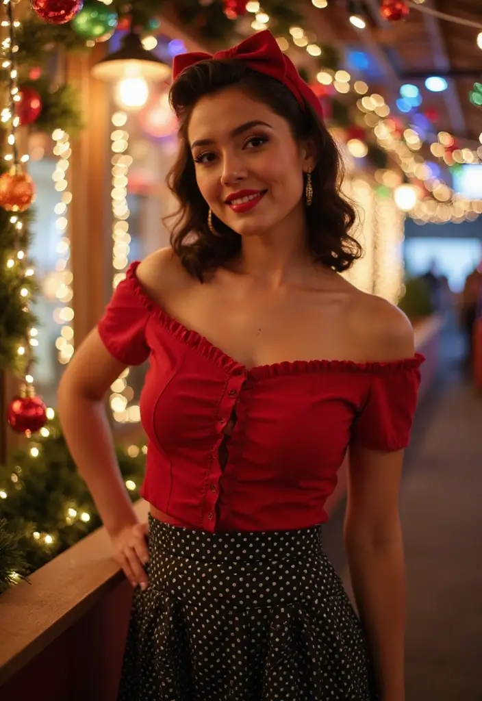 27 Christmas Hairstyles for Medium Hair That Are Festive - 27. Creative Pin-Up Style with Holiday Flair
