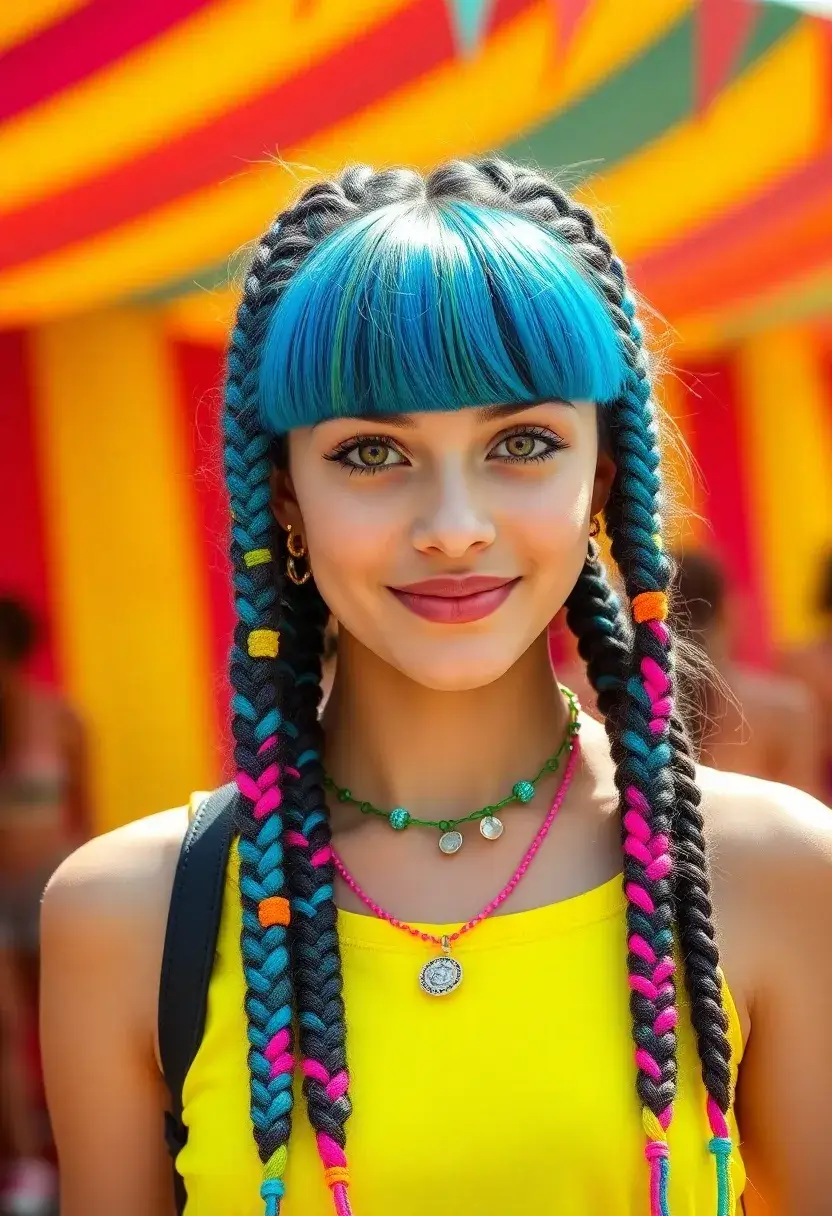 27 Hair Styles with Bangs That Frame Perfectly - 18. Funky Braids with Bangs