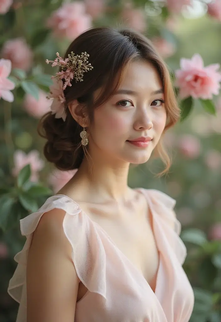 27 Hairstyles for Thin Hair Round Face That Flatter - 13. Romantic Low Chignon