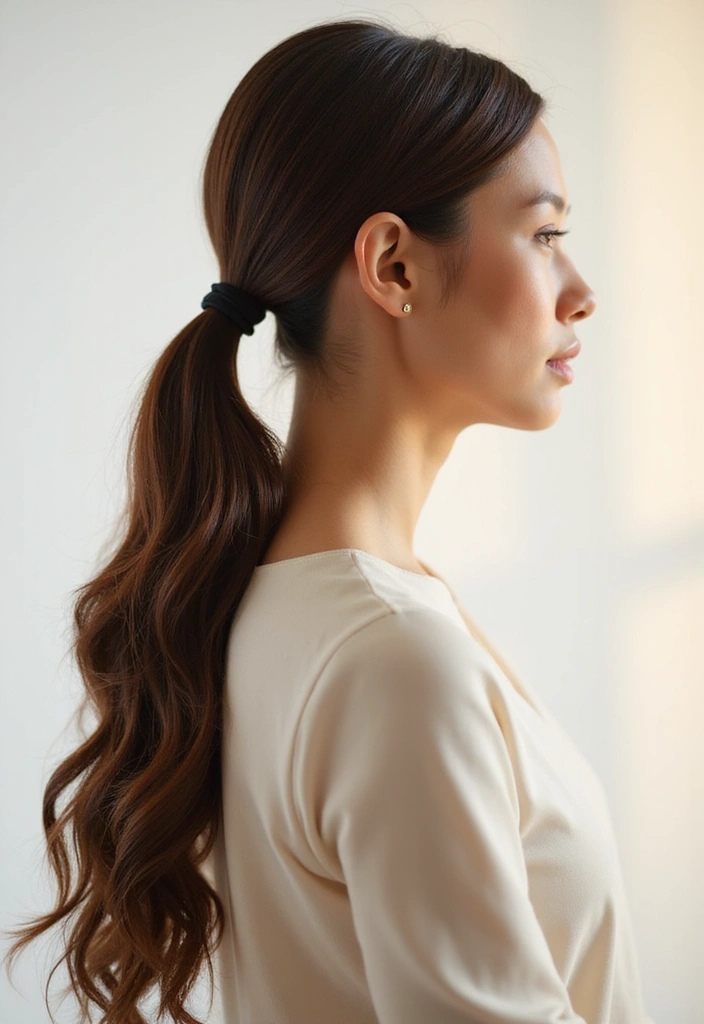27 Hairstyles for Thin Hair Round Face That Flatter - 2. Sleek Low Ponytail