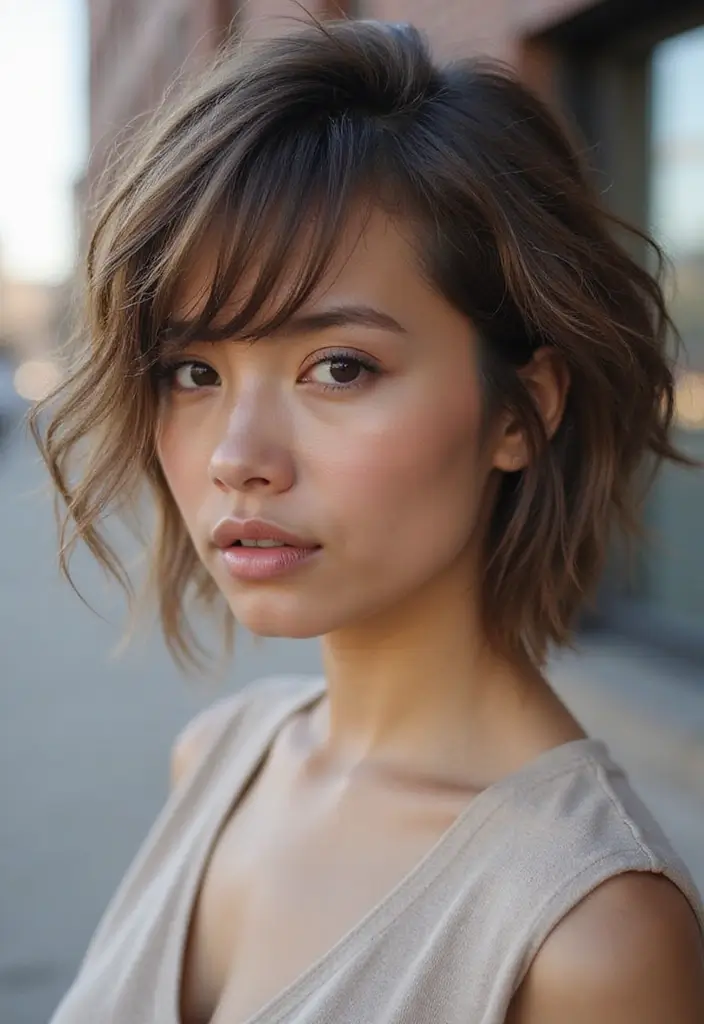 27 Hairstyles for Thin Hair Round Face That Flatter - 21. Asymmetrical Cut